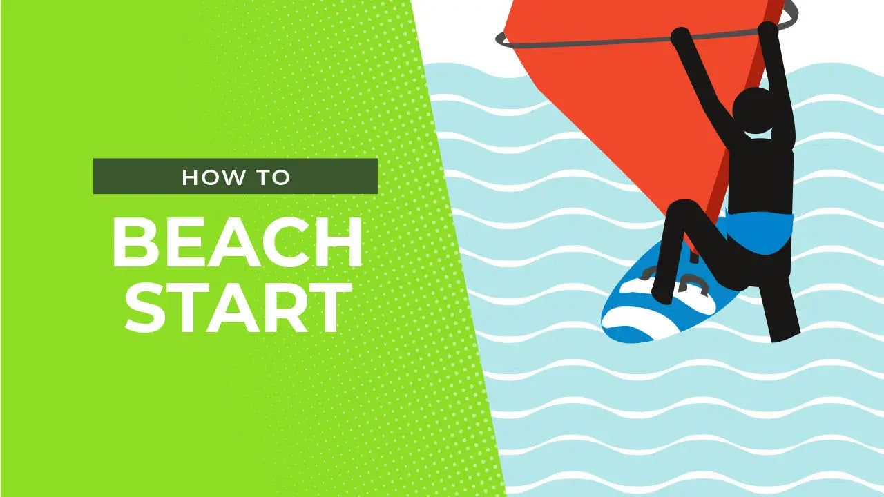 Red surfboard with blue fins and leash for beach start