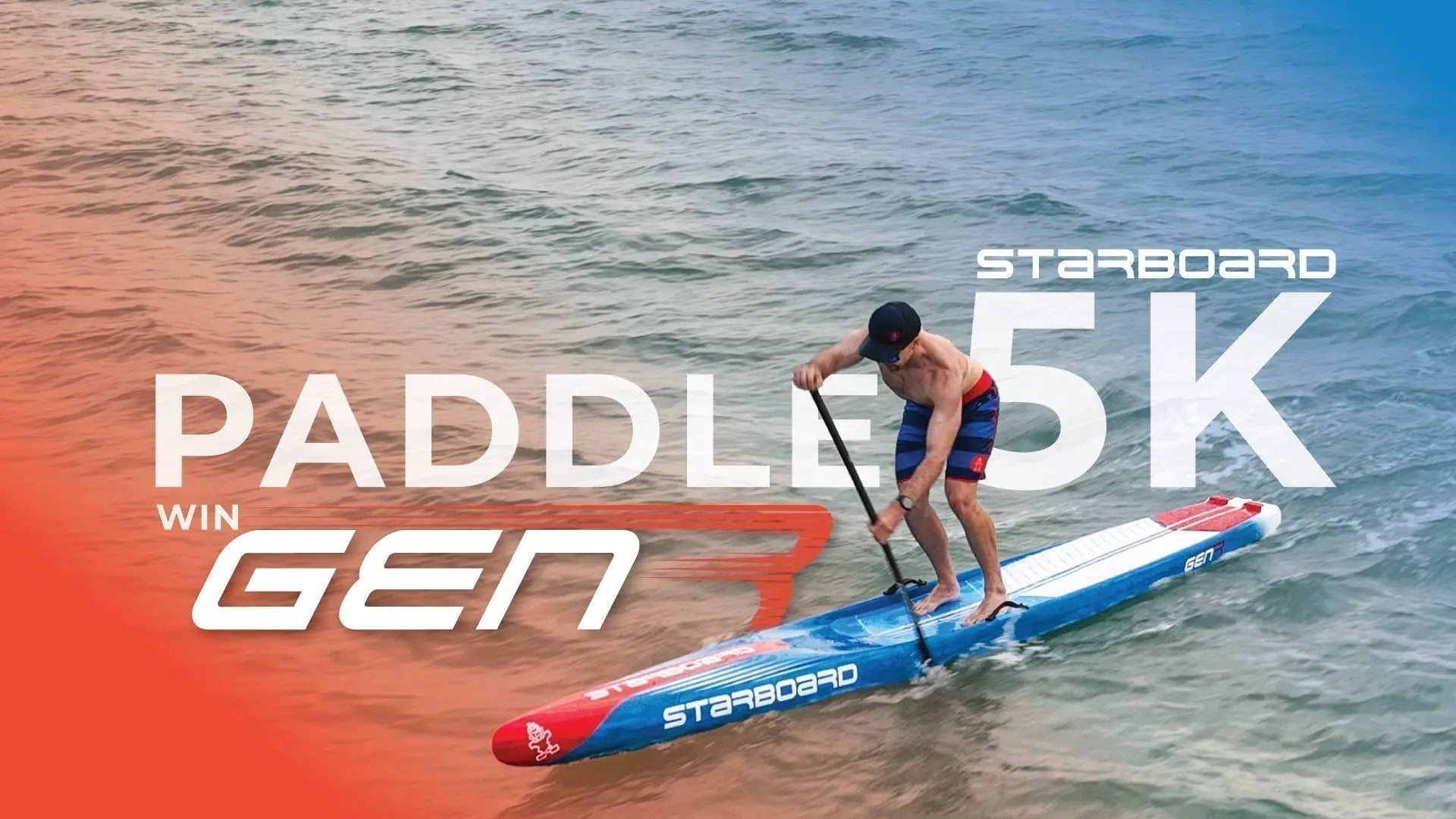 Starboard GEN R paddle board with blue red design and white text